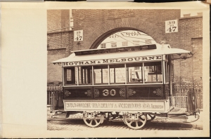Photograph taken by Waller for the John Stephenson Company. Fare-box Cars Melbourne Tramway & Omnibus Co. Limited No. 30 Hotham & Melbourne streetcar. 1884-1898. Museum of the City of New York. 44.295.28